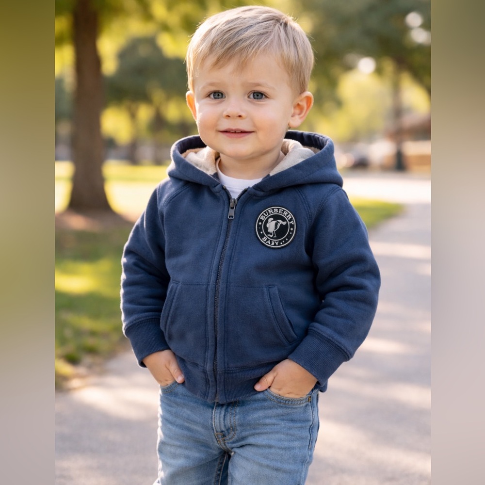 Burberry Baby Nova Check Logo Long Sleeve Hooded Zip Jacket Coat Sweater